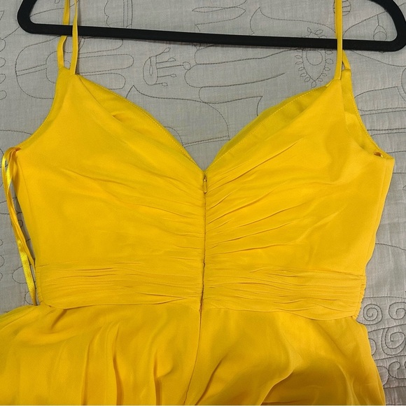 NWT Mac Duggal Ieena Spaghetti Strap High Low Chiffon Dress 6 Mango Yellow - Picture 10 of 10